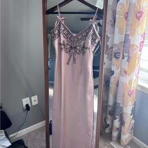 Chic Spaghetti Strap Wedding Guest Dress with Embroidered Detail